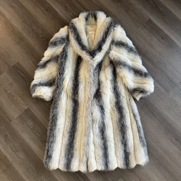 Vintage 60s 70s Long Faux Mink Fur Coat Lined Size 12 Petite Mob Wife - Picture 1 of 9